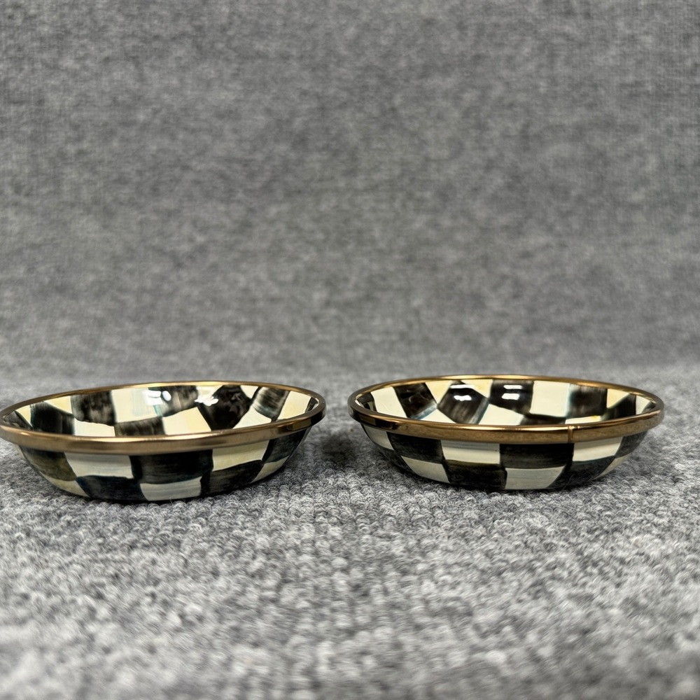 Mackenzie-Childs Dipping Bowl Courtly Check Checkered Enameled Black White